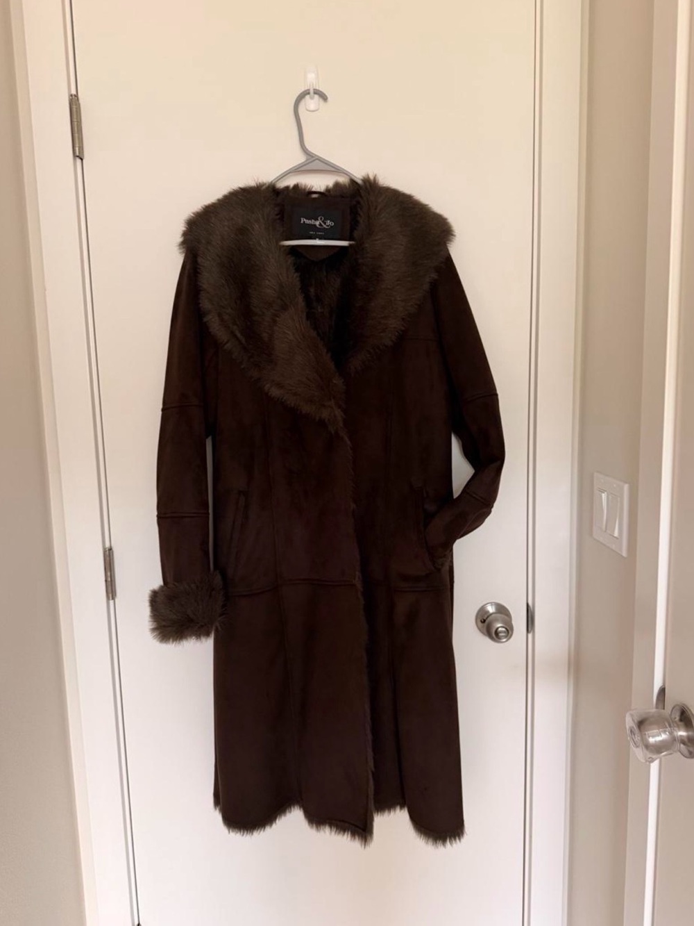 Pasha & Jo Dark Brown Long Shearling Trench Coat